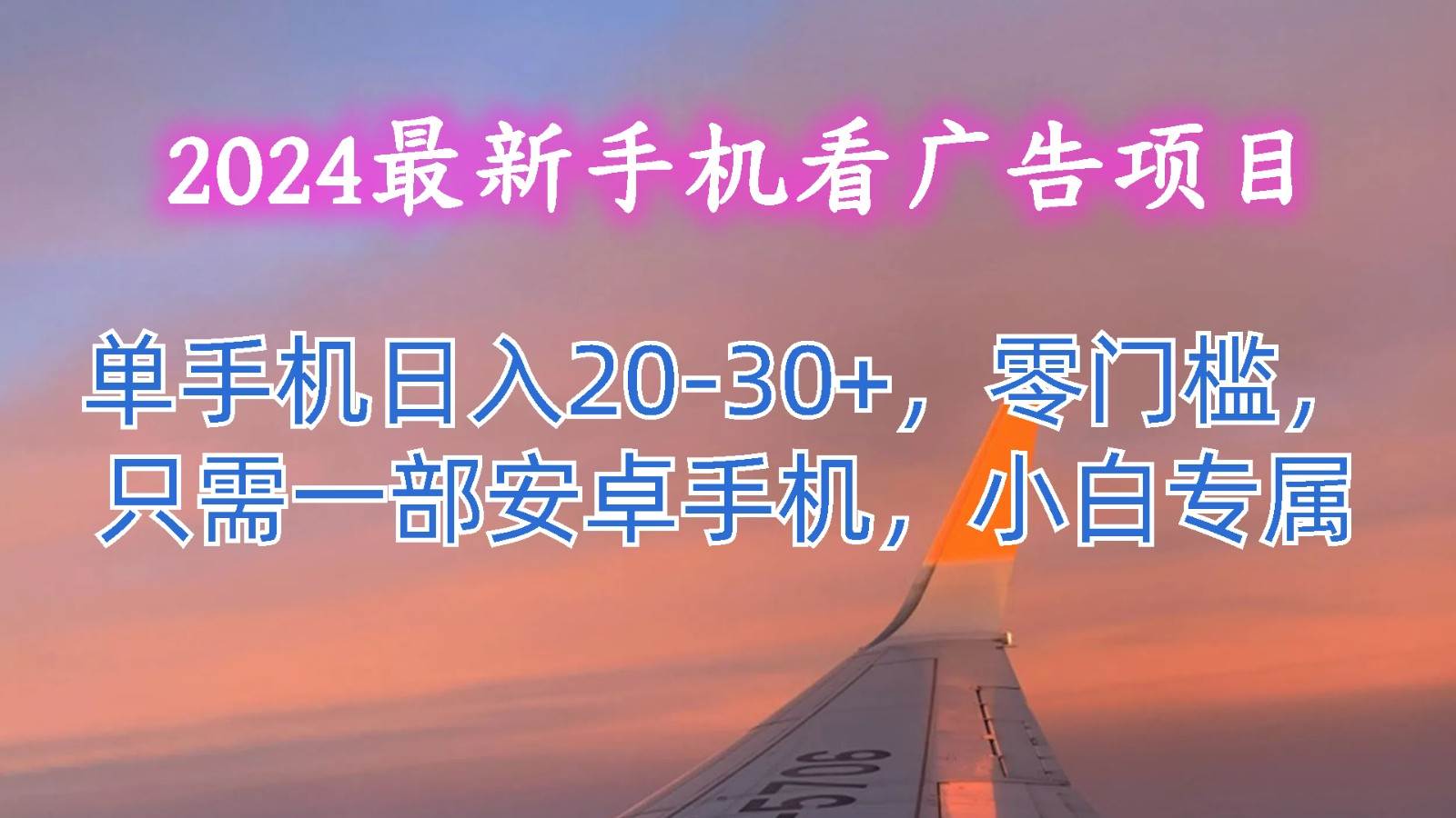 2024最新手机看广告项目，单手机日入20-30+，零门槛，只需一部安卓手机，小白专属-三石淘金网