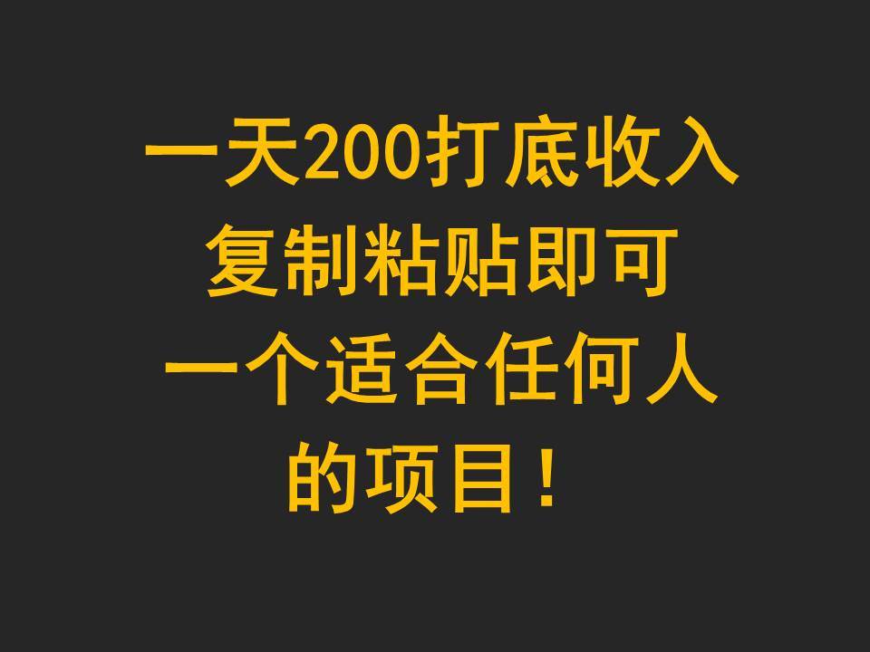 一天200打底收入，复制粘贴即可，一个适合任何人的项目！-三石资源库