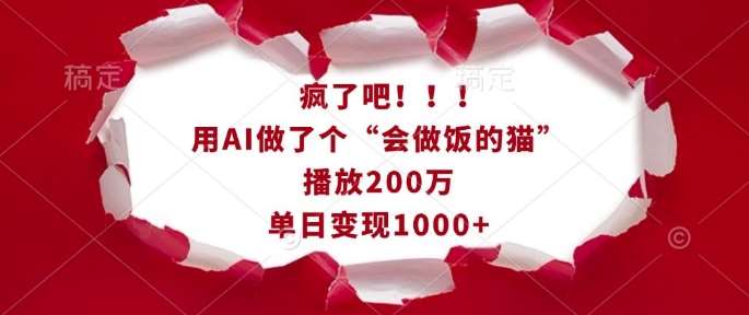 疯了吧！用AI做了个“会做饭的猫”，播放200万，单日变现1k-三石资源库