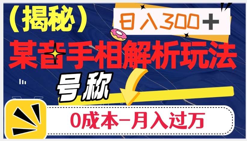 日入300+的，抖音手相解析玩法，号称0成本月入过万（揭秘）-三石淘金网