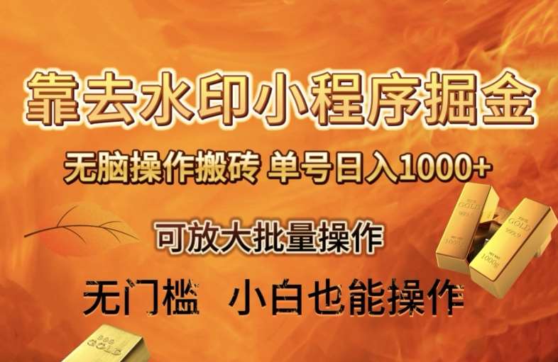靠去水印小程序无脑操作搬砖，单号日入1000+保姆级教程可放大批量操作【揭秘】-三石资源库
