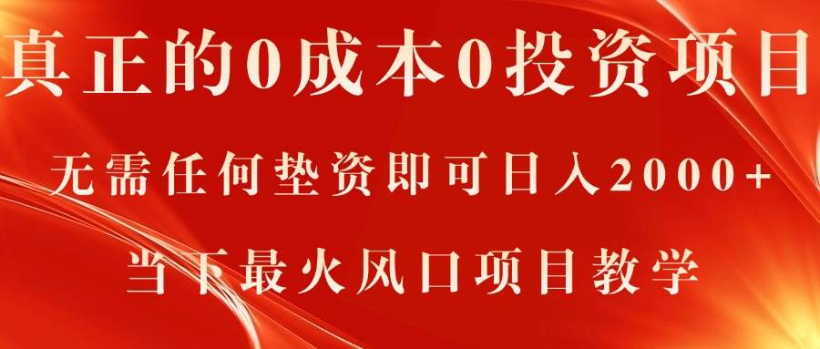 （11387期）真正的0成本0投资项目，无需任何垫资即可日入2000+，当下最火风口项目教学-三石资源库