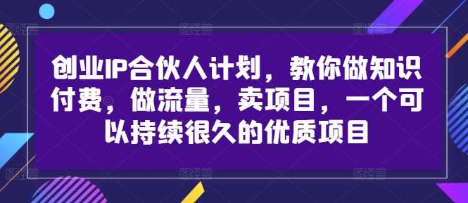 创业IP合伙人计划，教你做知识付费，做流量，卖项目，一个可以持续很久的优质项目-三石资源库