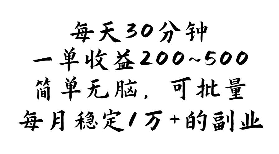 （11764期）每天30分钟，一单收益200~500，简单无脑，可批量放大，每月稳定1万+的…-三石资源库