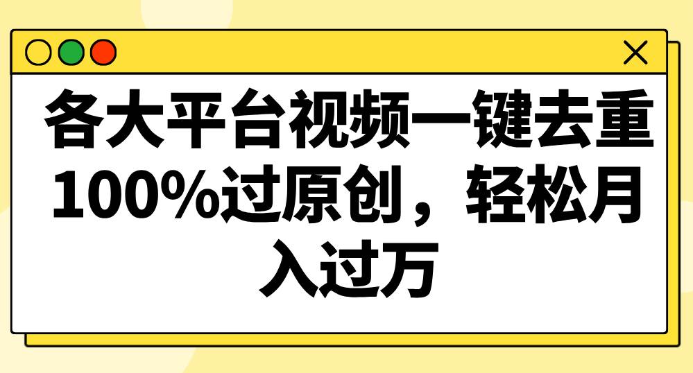 各大平台视频一键去重，100%过原创，轻松月入过万！-三石淘金网