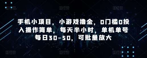 手机小项目，小游戏撸金，0门槛0投入操作简单，每天半小时，单机单号每日30-50，可批量放大-三石资源库