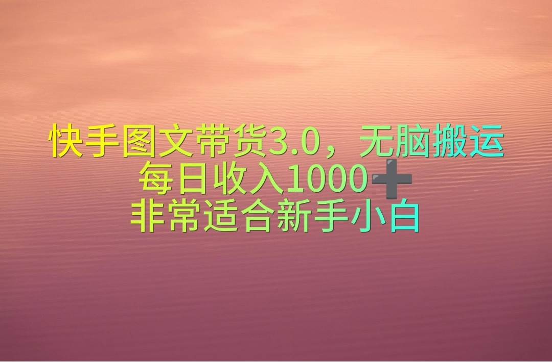 （10252期）快手图文带货3.0，无脑搬运，每日收入1000＋，非常适合新手小白-三石资源库