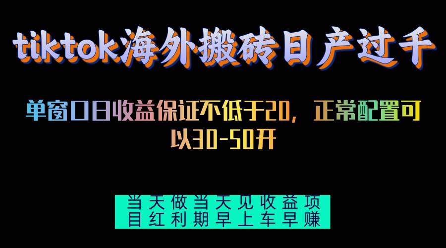 （13079期）tiktok海外搬砖项目单机日产过千当天做当天见收益-三石资源库