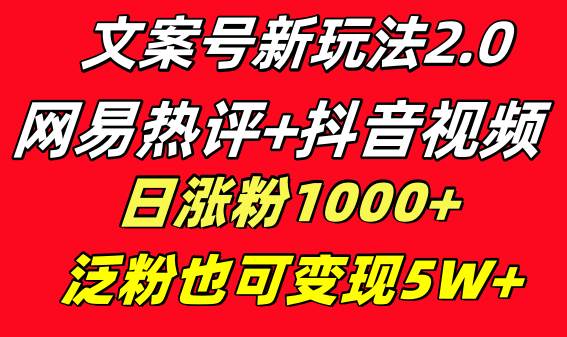 （8484期）文案号新玩法 网易热评+抖音文案 一天涨粉1000+ 多种变现模式 泛粉也可变现-三石资源库