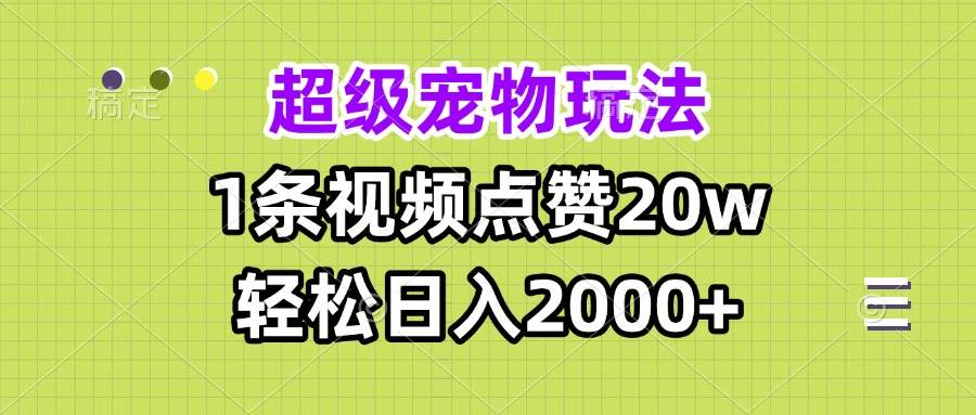 （13578期）超级宠物视频玩法，1条视频点赞20w，轻松日入2000+-三石资源库