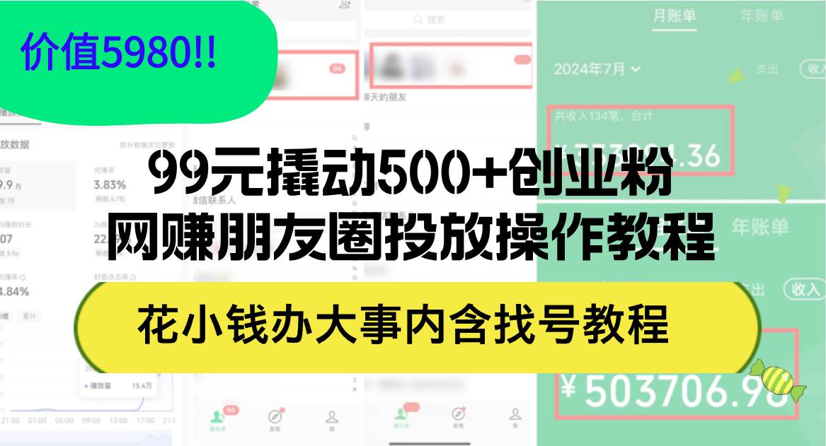 （12431期）99元撬动500+创业粉，网赚朋友圈投放操作教程价值5980！花小钱办大事内…-三石资源库