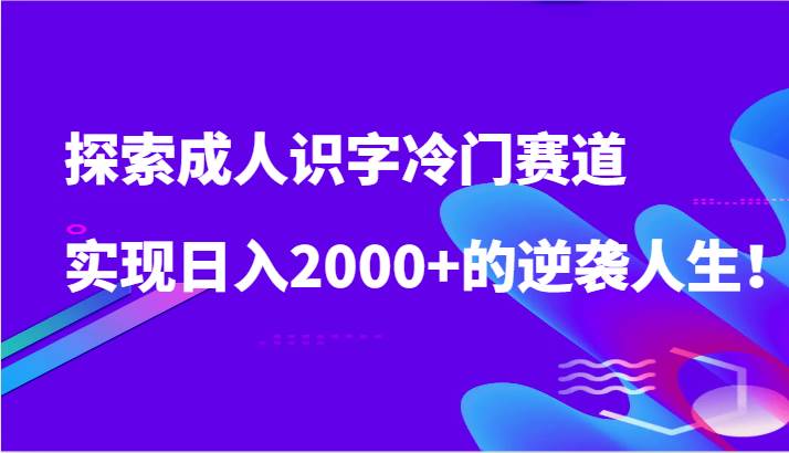 探索成人识字冷门赛道，实现日入2000+的逆袭人生！-三石资源库