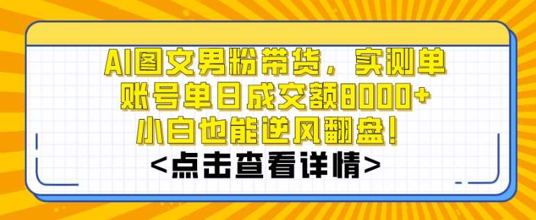 AI图文男粉带货，实测单账号单天成交额8000+，最关键是操作简单，小白看了也能上手【揭秘】-三石资源库