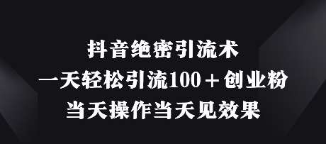 抖音绝密引流术，一天轻松引流100+创业粉，当天操作当天见效果-三石淘金网