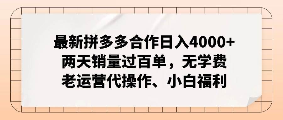 （11343期）最新拼多多合作日入4000+两天销量过百单，无学费、老运营代操作、小白福利-三石资源库