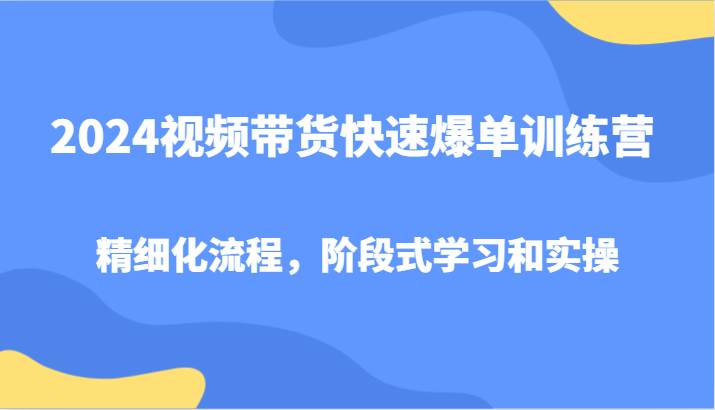 2024视频带货快速爆单训练营,精细化流程,阶段式学习和实操-三石资源库