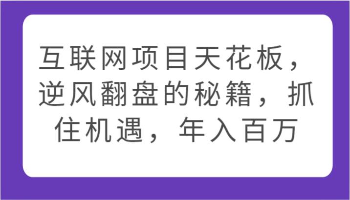 互联网项目天花板，逆风翻盘的秘籍，抓住机遇，年入百万-三石资源库