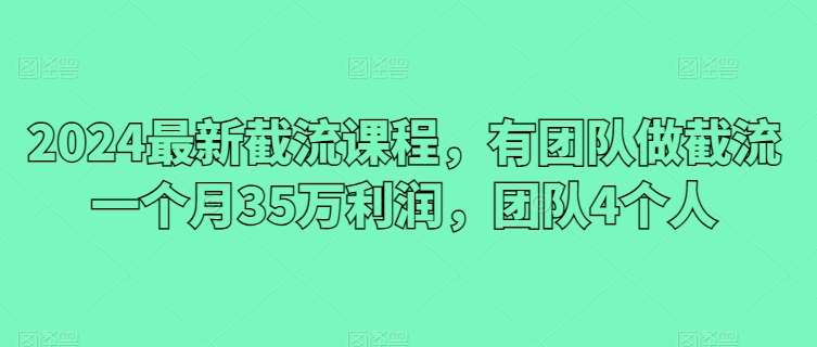 2024最新截流课程，有团队做截流一个月35万利润，团队4个人-三石资源库