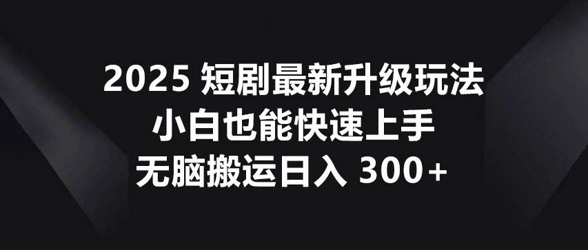 2025短剧最新升级玩法，小白也能快速上手，无脑搬运日入300+-三石资源库