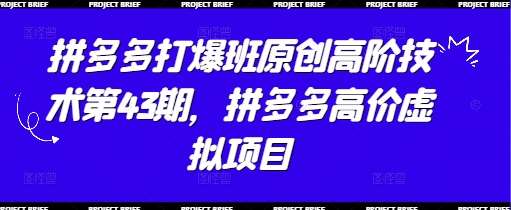 拼多多打爆班原创高阶技术第43期，拼多多高价虚拟项目-三石资源库