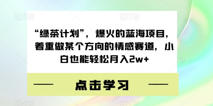 “绿茶计划”，爆火的蓝海项目，着重做某个方向的情感赛道，小白也能轻松月入2w+【揭秘】-三石资源库