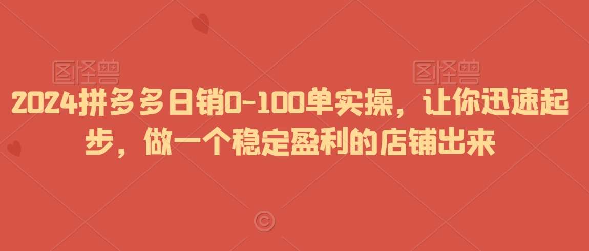 2024拼多多日销0-100单实操,让你迅速起步,做一个稳定盈利的店铺出来-三石资源库