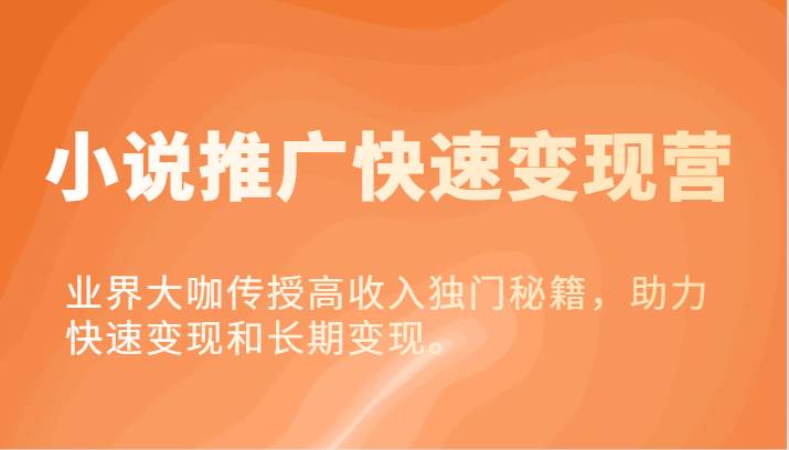 小说推广快速变现营-业界大咖传授高收入独门秘籍，助力快速变现和长期变现。-三石淘金网