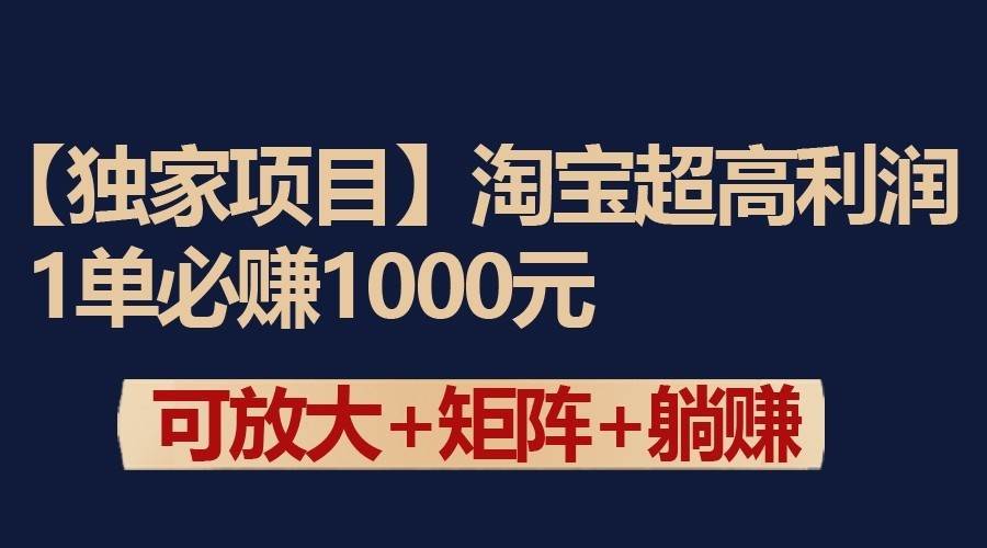 独家淘宝超高利润项目：1单必赚1000元，可放大可矩阵操作-三石资源库