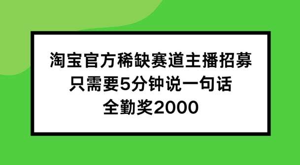 淘宝官方稀缺赛道主播招募 ，只需要5分钟说一句话， 全勤奖2000【揭秘】-三石资源库
