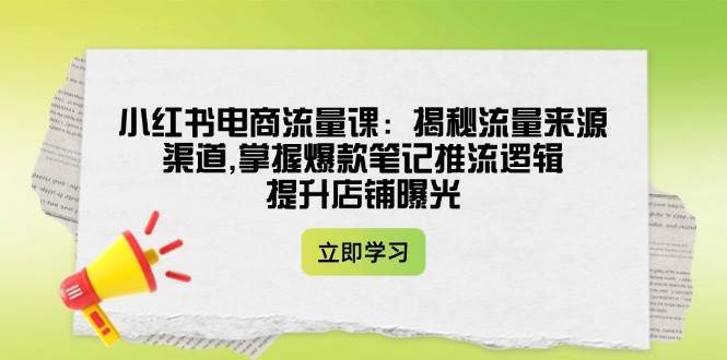 小红书电商流量课：揭秘流量来源渠道,掌握爆款笔记推流逻辑,提升店铺曝光-三石资源库
