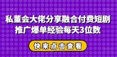 私董会大佬分享融合付费短剧推广爆单经验每天3位数-三石资源库
