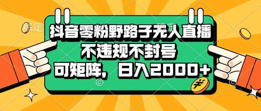 （13336期）抖音零粉野路子无人直播，不违规不封号，可矩阵，日入2000+-三石资源库