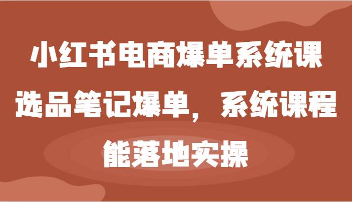 小红书电商爆单系统课-选品笔记爆单，系统课程，能落地实操-三石淘金网