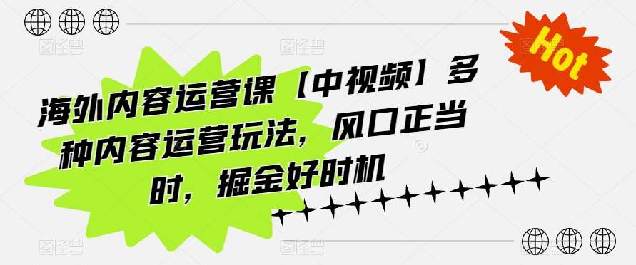 海外内容运营课【中视频】多种内容运营玩法，风口正当时，掘金好时机-三石资源库