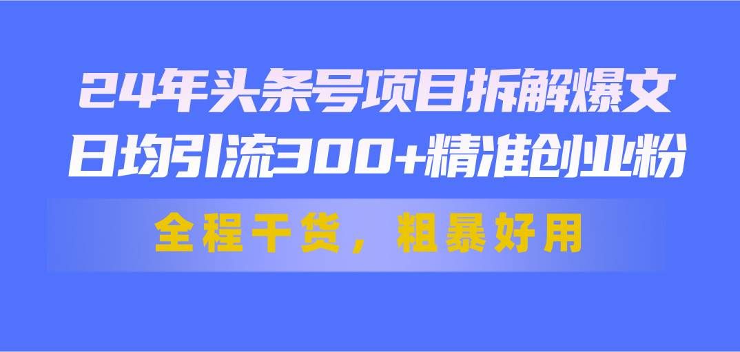 (11397期)24年头条号项目拆解爆文,日均引流300+精准创业粉,全程干货,粗暴好用-三石资源库