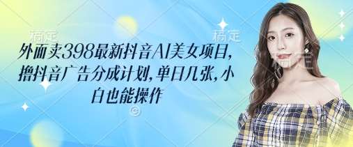 外面卖398最新抖音AI美女项目，撸抖音广告分成计划，单日几张，小白也能操作-三石资源库