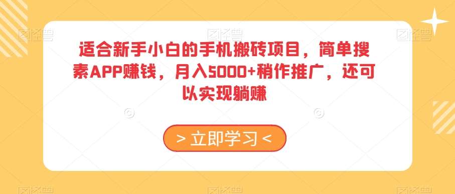 适合新手小白的手机搬砖项目，简单搜素APP赚钱，月入5000+稍作推广，还可以实现躺赚【揭秘】-三石淘金网