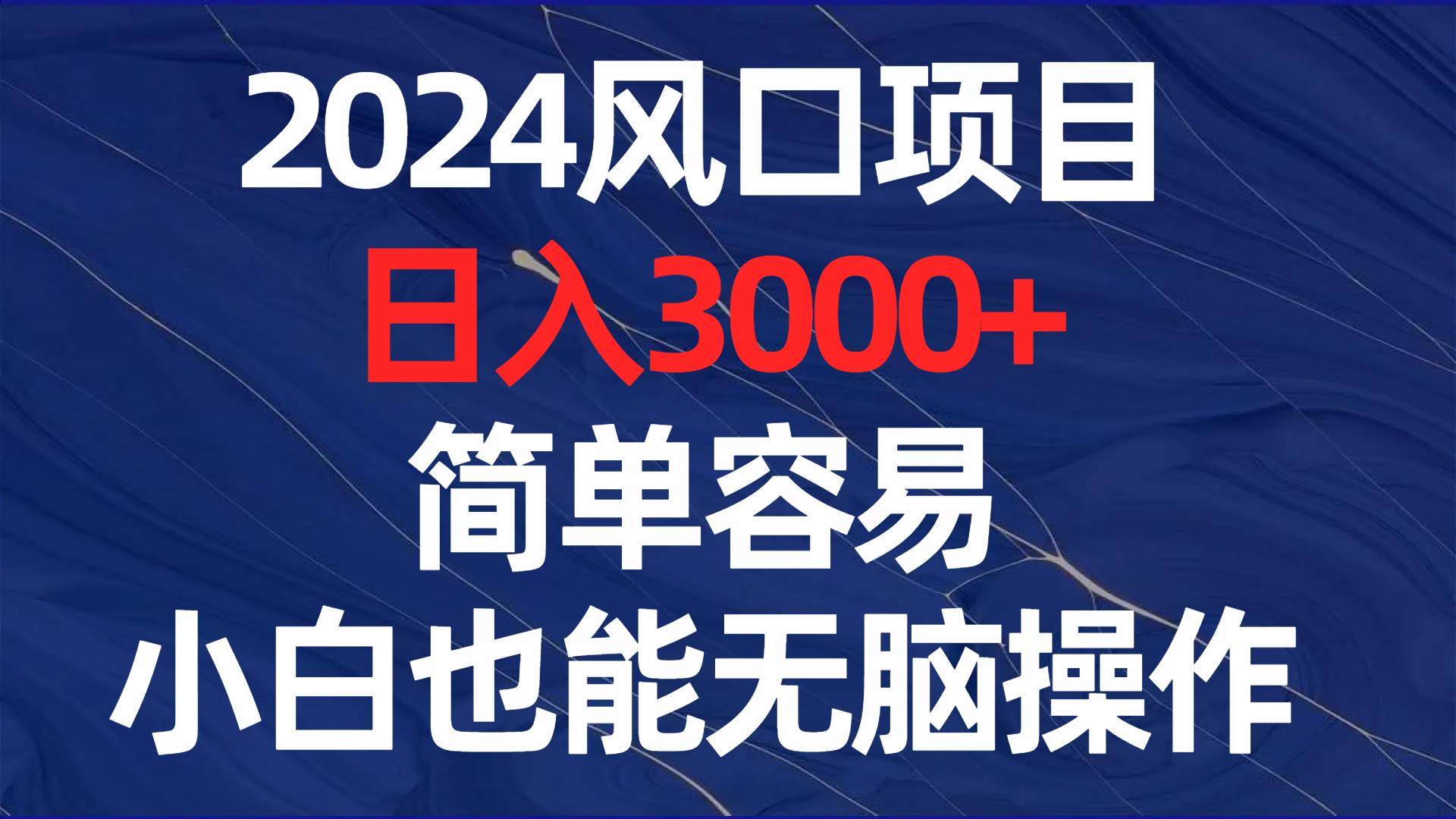 （8432期）2024风口项目，日入3000+，简单容易，小白也能无脑操作-三石资源库