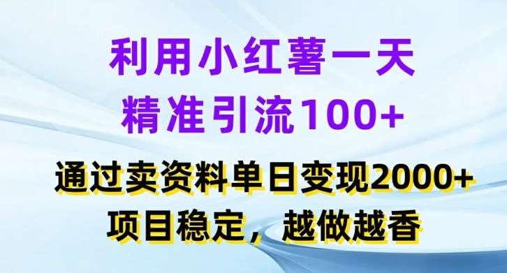 利用小红书一天精准引流100+，通过卖项目单日变现2k+，项目稳定，越做越香【揭秘】-三石资源库