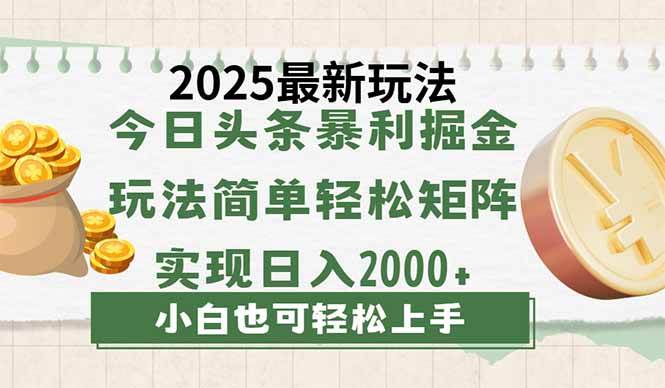 （14120期）今日头条2025最新玩法，思路简单，复制粘贴，轻松实现矩阵日入2000+-三石资源库