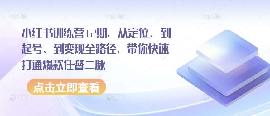 小红书训练营12期，从定位、到起号、到变现全路径，带你快速打通爆款任督二脉-三石资源库