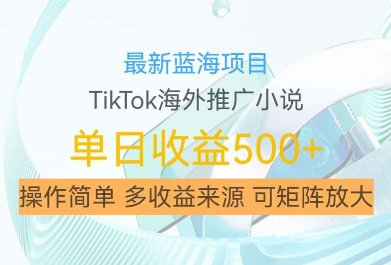 最新蓝海项目，利用tiktok海外推广小说赚钱佣金，简单易学，日入500+，可矩阵放大【揭秘】-三石资源库