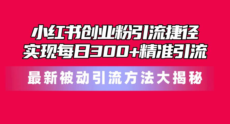 （10692期）小红书创业粉引流捷径！最新被动引流方法大揭秘，实现每日300+精准引流-三石资源库