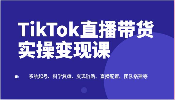 TikTok直播带货实操变现课：系统起号、科学复盘、变现链路、直播配置、团队搭建等-三石淘金网