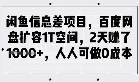 闲鱼信息差项目，百度网盘扩容1T空间，2天收益1k+，人人可做0成本-三石资源库