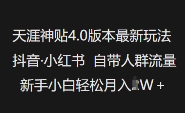 天涯神贴4.0版本最新玩法，抖音·小红书自带人群流量，新手小白轻松月入过W-三石资源库