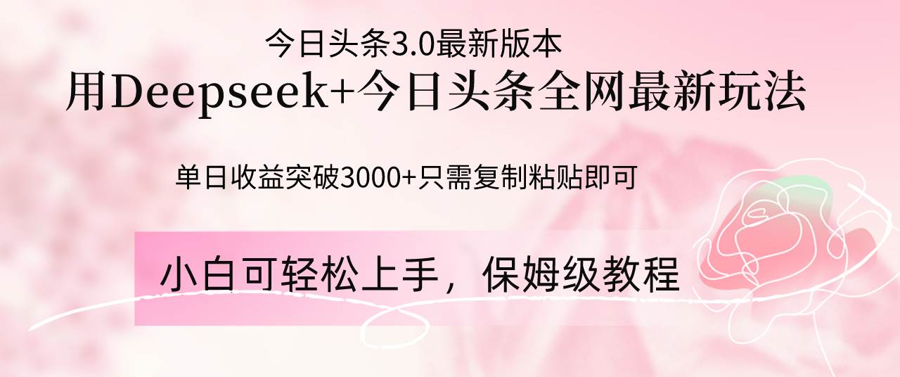 （14452期）Deepseek结合今日头条全网最新玩法，单日收益突破3000+，只需要简单的…-三石资源库