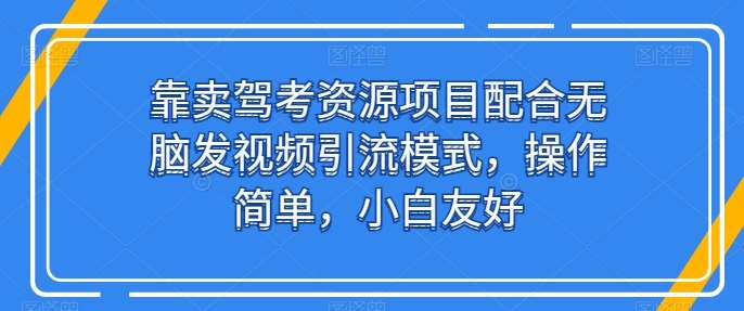 靠卖驾考资源项目配合无脑发视频引流模式，操作简单，小白友好【揭秘】-三石资源库