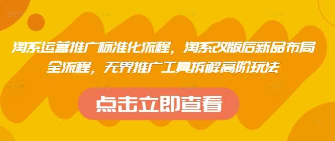 淘系运营推广标准化流程,淘系改版后新品布局全流程,无界推广工具拆解高阶玩法-三石资源库