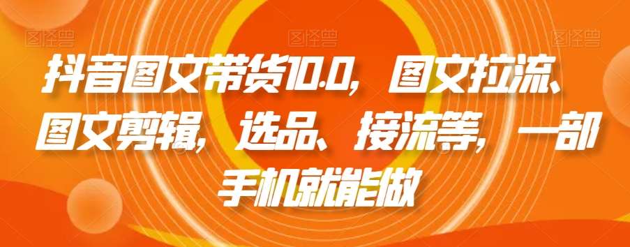 抖音图文带货10.0，图文拉流、图文剪辑，选品、接流等，一部手机就能做-三石资源库